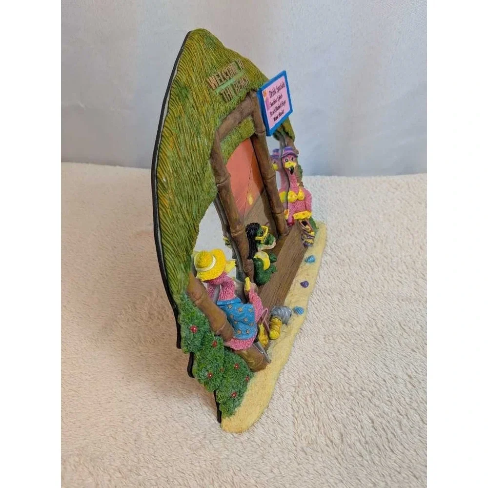 Tropical Flamingo‎ & Frog Tiki Hut Beach Scene Picture Frame Desk Decor